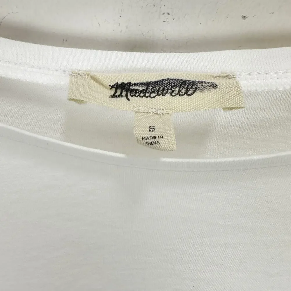 NEW Madewell Puff Sleeve Drop Shoulder Knit Top Cotton Viscose White Small